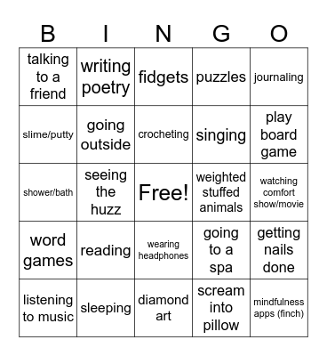 Coping Skills Bingo Card