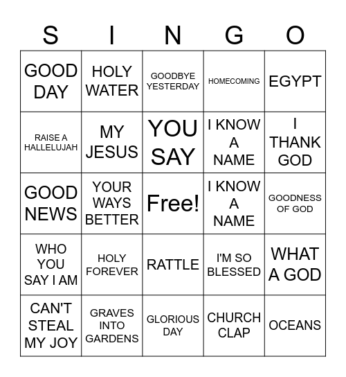SINGO Bingo Card