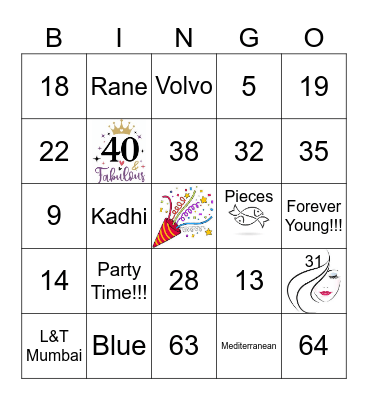 Amrita's 40th Birthday!!! Bingo Card