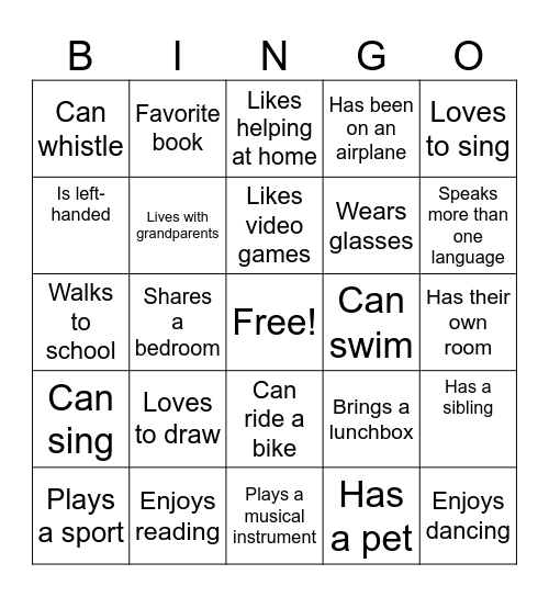 BACK TO SCHOOL Bingo Card
