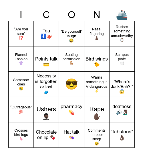 Iconic Family Cruise Bingo Card