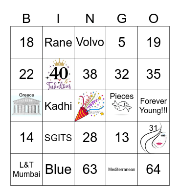 Amrita's 40th Birthday!!! Bingo Card