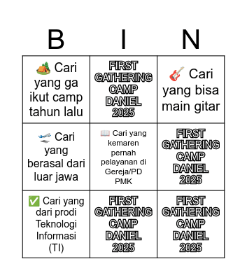 HUMAN BINGO CAMP DANIEL Bingo Card