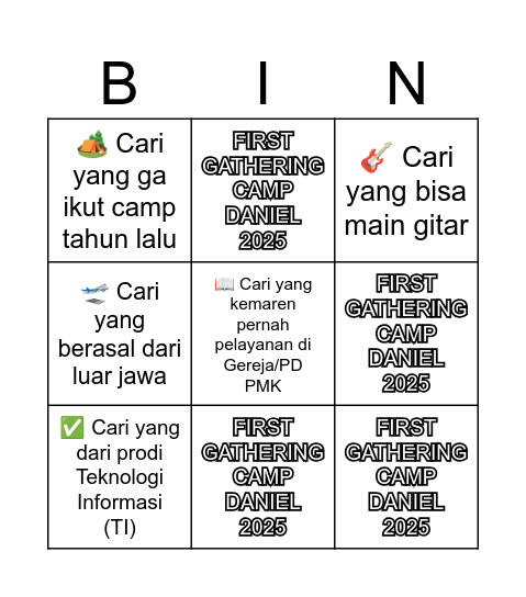 HUMAN BINGO CAMP DANIEL Bingo Card