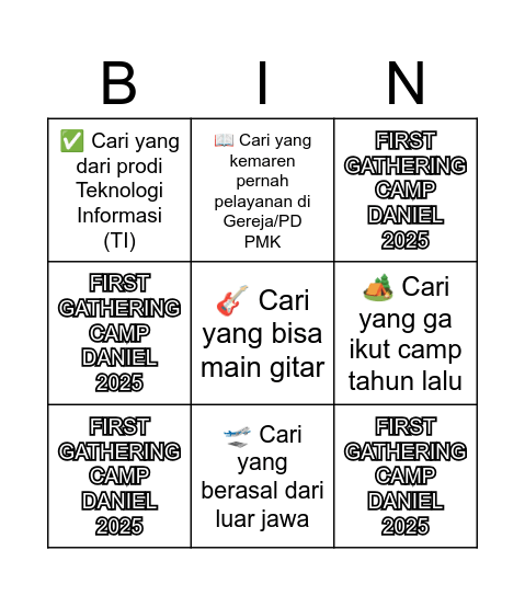 HUMAN BINGO CAMP DANIEL Bingo Card