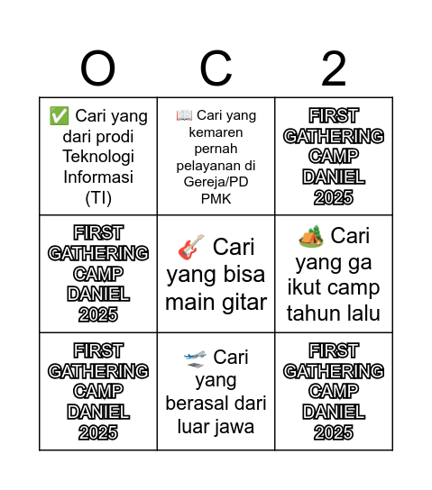 HUMAN BINGO CAMP DANIEL Bingo Card