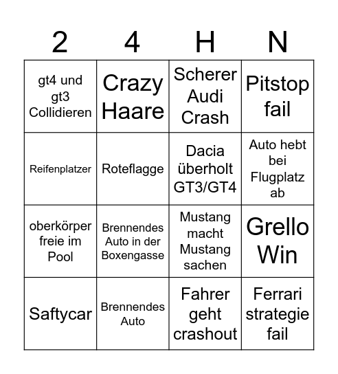 24h Nürburgring Bingo Card