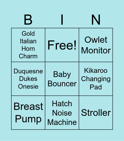 Baby Shower Bingo Card