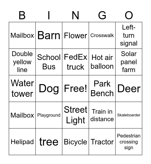 neighborhood Bingo Card