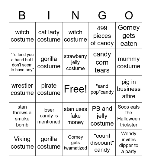 Summerween Bingo Card