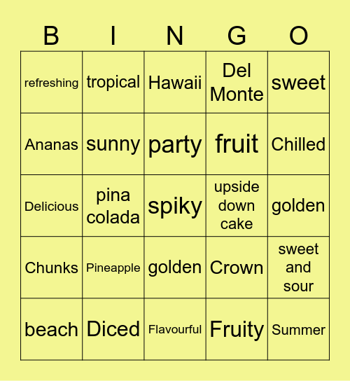 PINEAPPLE Bingo Card