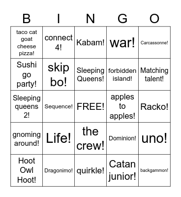 FUN  GAMES! Bingo Card