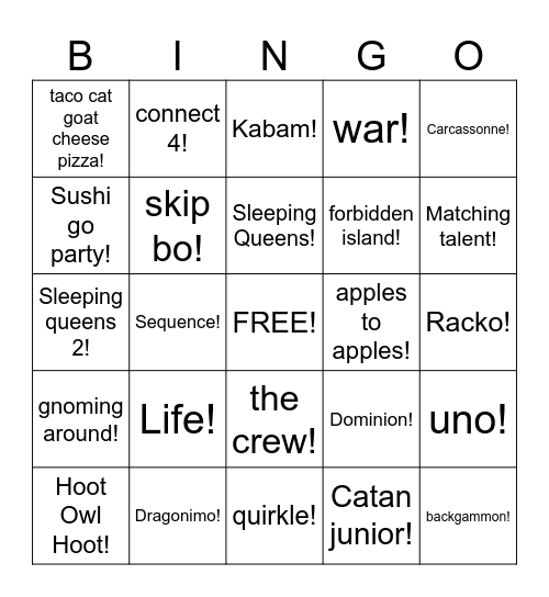 FUN  GAMES! Bingo Card