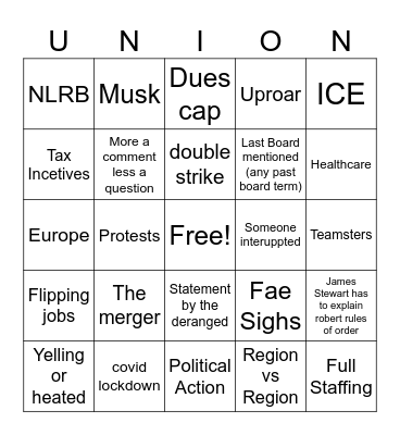 Union 2025-2028 Bingo Card