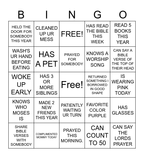 MINI GIRLS RETREAT Bingo Card