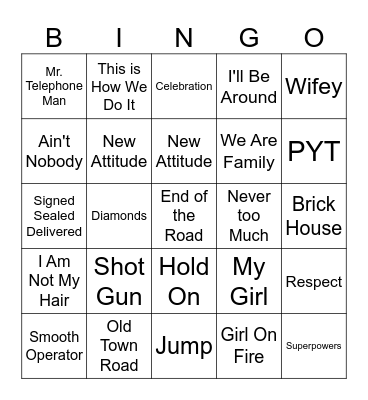 Song Bingo Mix Bingo Card