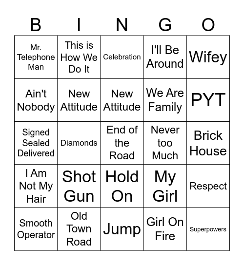 Song Bingo Mix Bingo Card