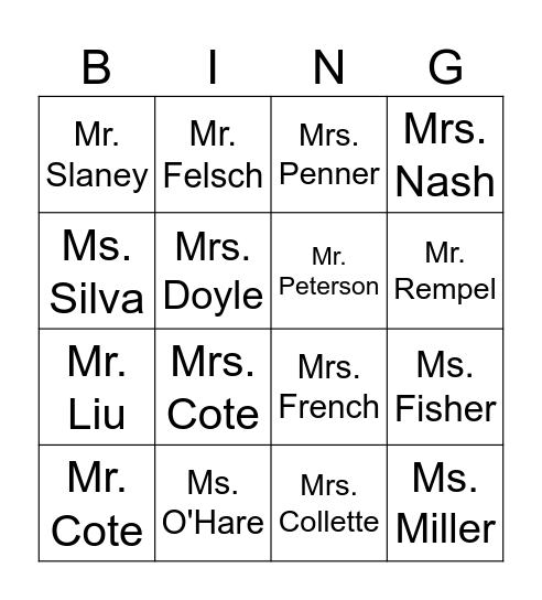 Grade 9 Orientation Bingo Card