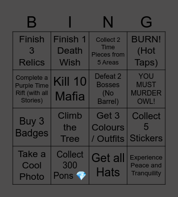 A Hat in Time Lockout Bingo Card