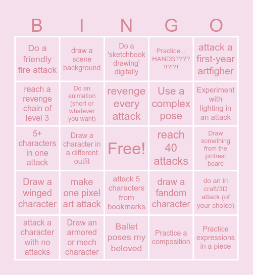 My Artfight Bingo 2025 Bingo Card