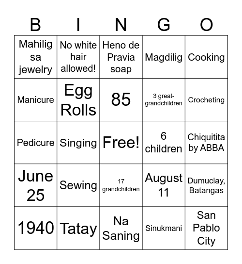 Untitled Bingo Card