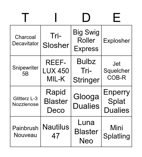 Ink's Card Bingo Card