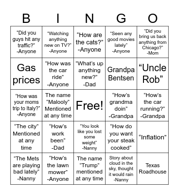 Trip Bingo Card