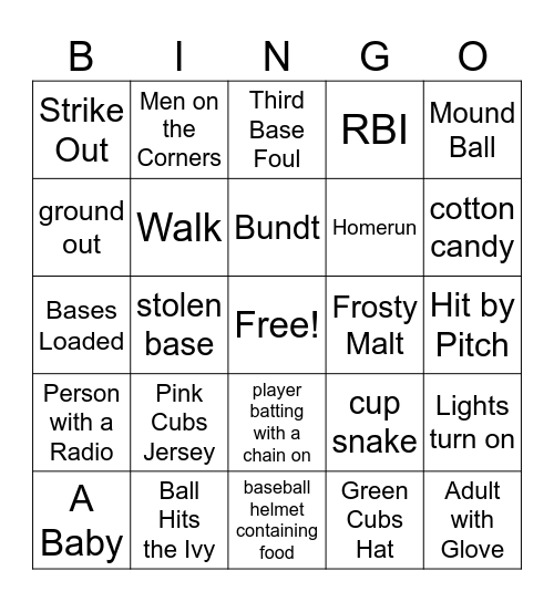 Wrigley Field BINGO Card