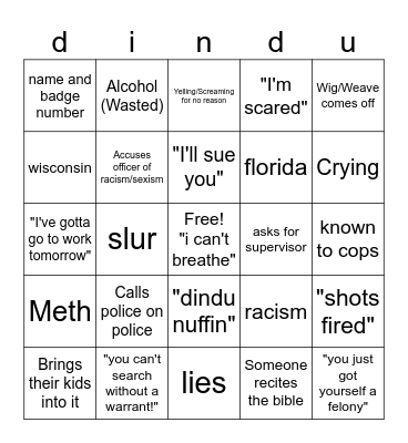 bodycam bingo Card