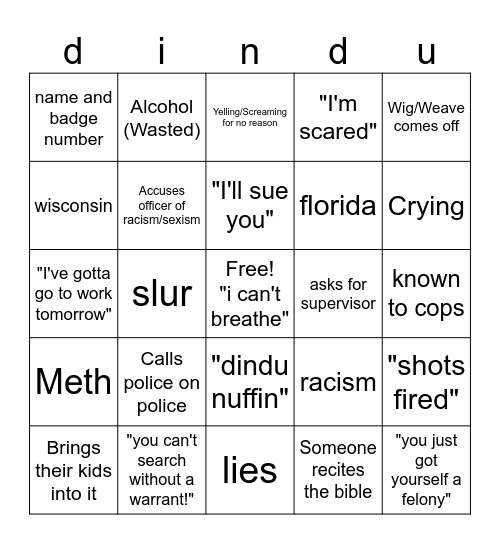 bodycam bingo Card