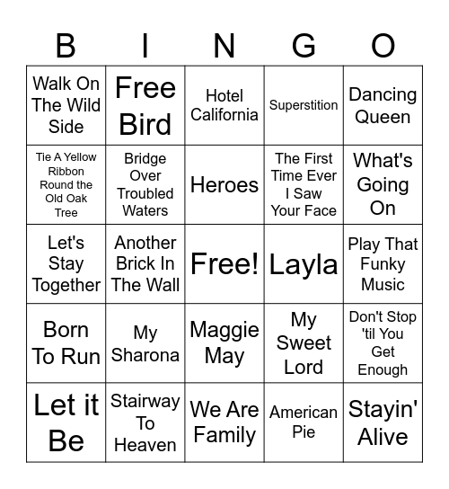 Music Bingo Card