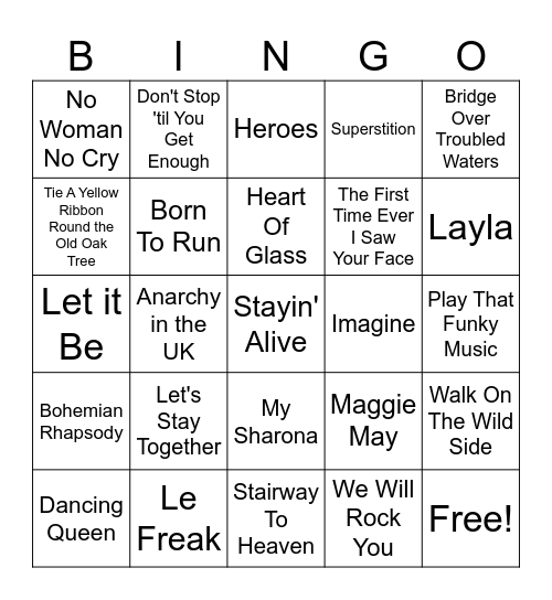 Music Bingo Card