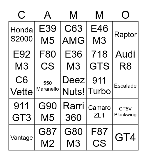 Cam’s Wish List Bingo Card