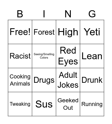 Bigfoot Vlogs Bingo Card