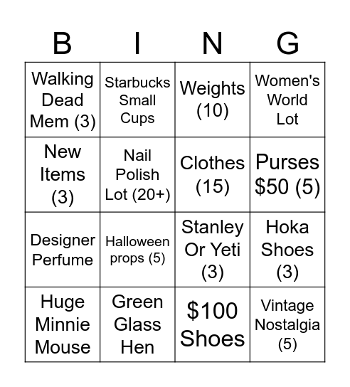 Mam Bingo Card