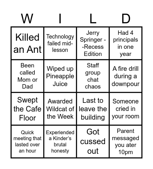 The Creek Gone WILD! Bingo Card
