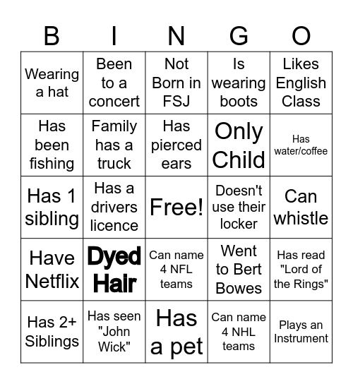 Ms.G's Class Bingo Card