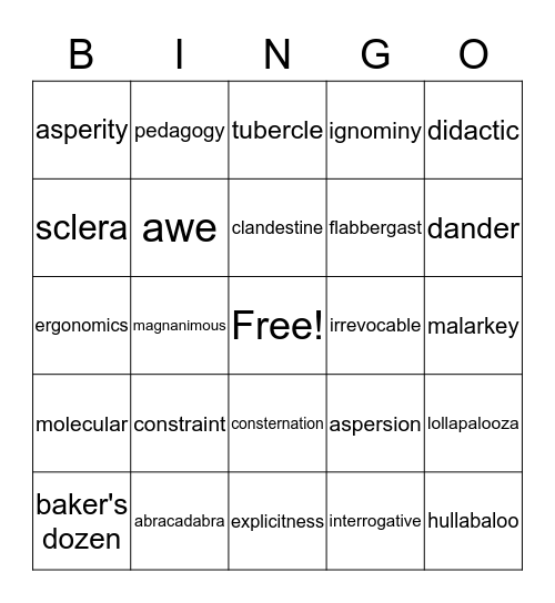 Vocabulary 1 Bingo Card