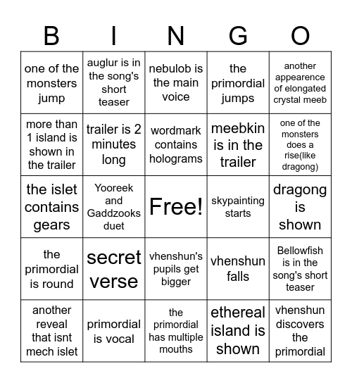 Mech islet bingo Card
