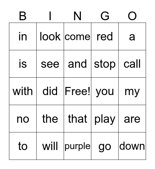 SIGHT WORD BINGO! Bingo Card