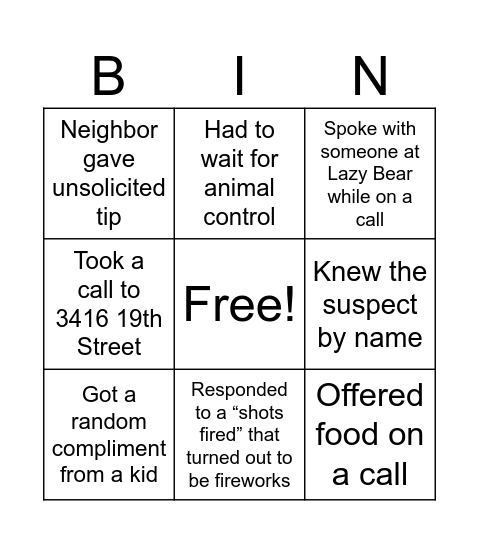 Untitled Bingo Card