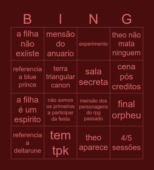 bingo do rpg theo Bingo Card