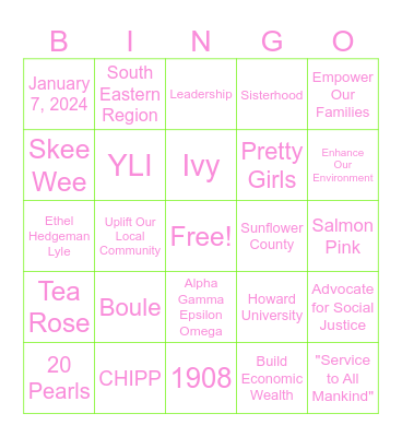 Alpha Gamma Epsilon Omega Bingo Card