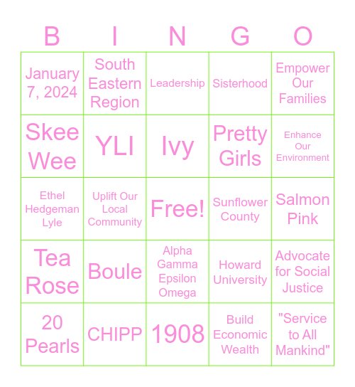Alpha Gamma Epsilon Omega Bingo Card