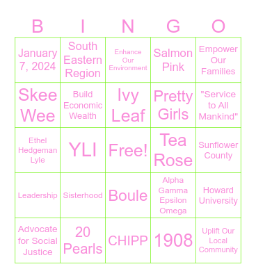 Alpha Gamma Epsilon Omega Bingo Card