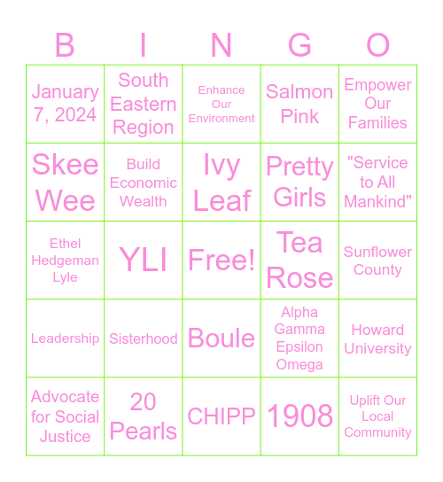 Alpha Gamma Epsilon Omega Bingo Card