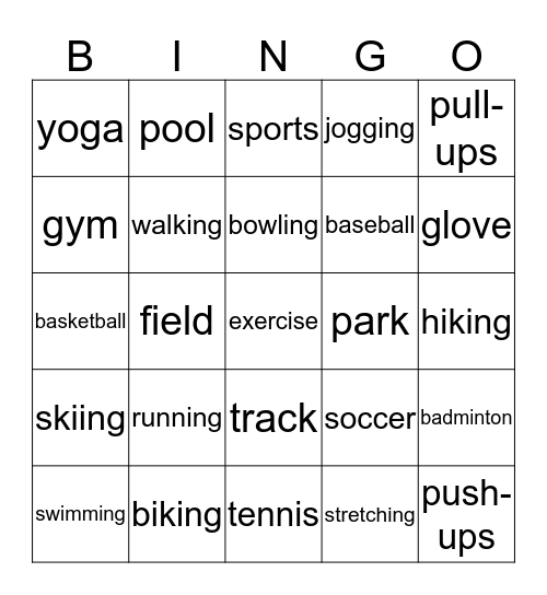 EXERCISE Bingo Card