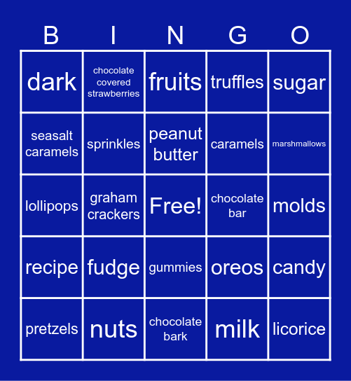 Robinson's Chocolates Bingo Card