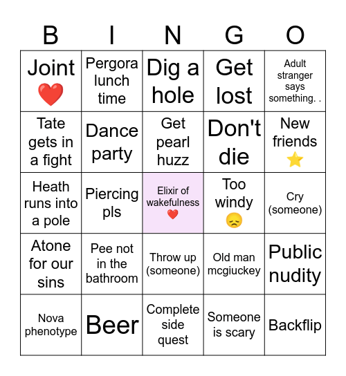 pergadingo Bingo Card