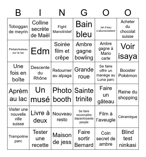 Genève 25 Bingo Card